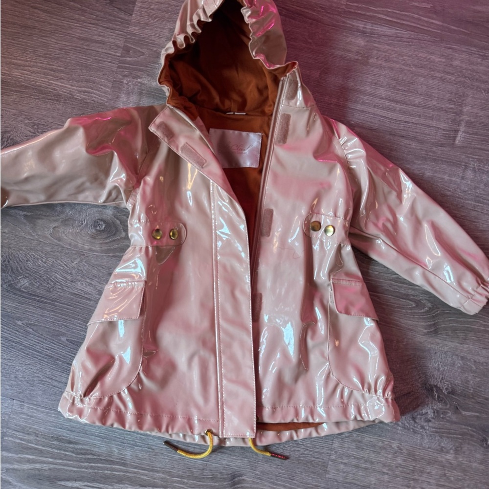 Pale Cloud Shiny Pink Hooded Raincoat size 3